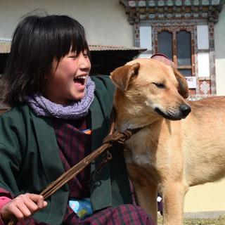 Happy child and dog